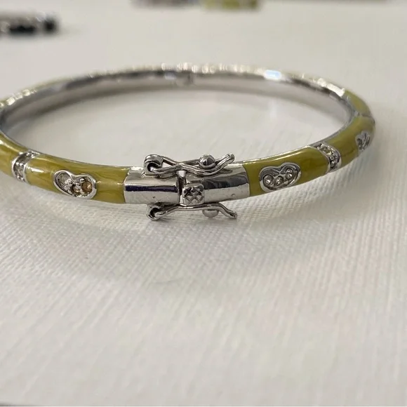 BANGLE Bracelet Enamel with Hearts Crystals Design - Picture 2 of 7